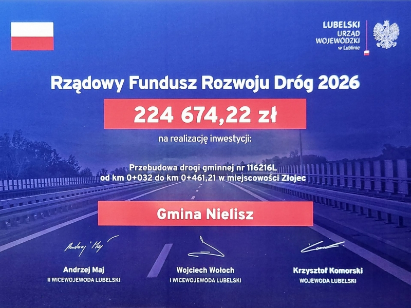 Gmina Nielisz z kolejnym ważnym wsparciem na rozwój infrastruktury, przebudowa drogi gminnej w miejscowości Złojec