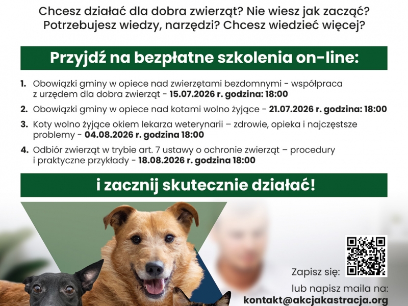 Szkolenia dotyczące opieki nad zwierzętami bezdomnymi oraz kotami wolno żyjącymi