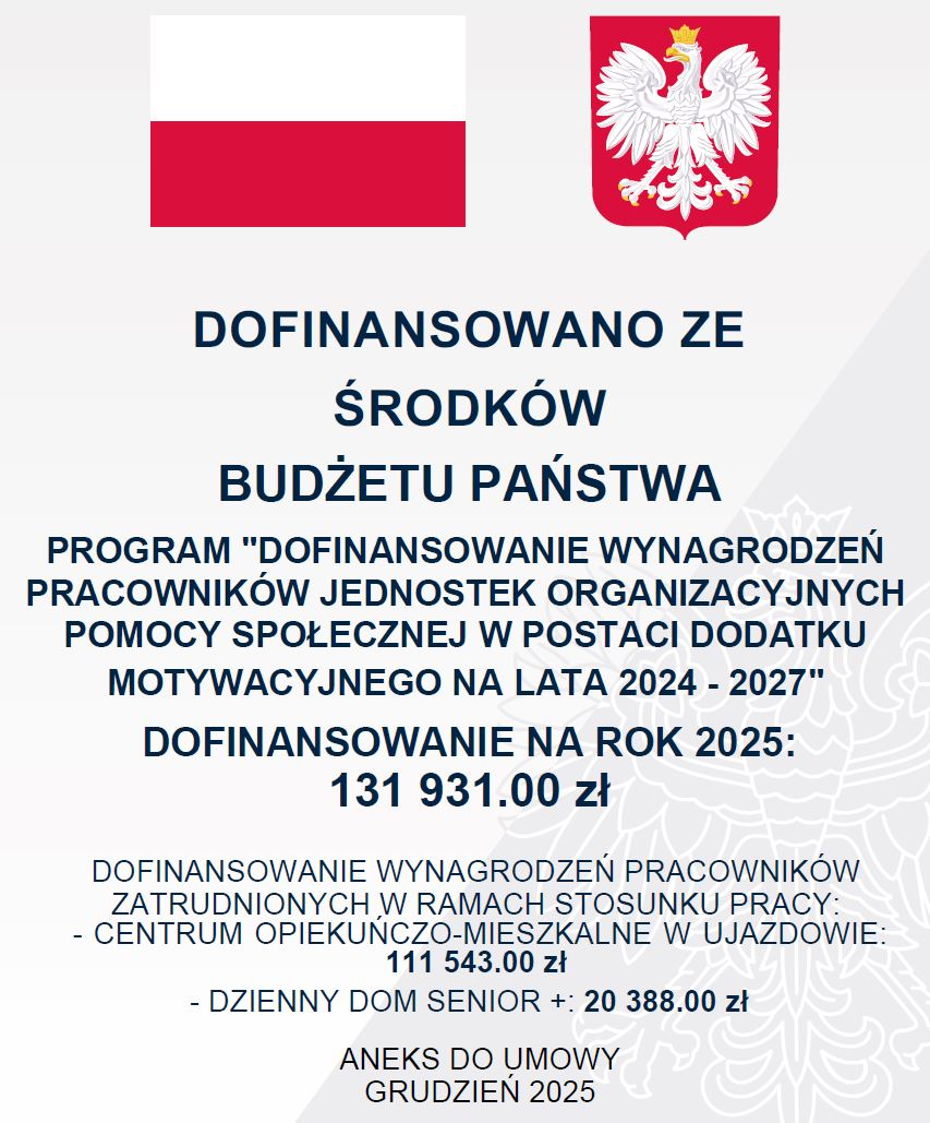 DOFINANSOWANIE WYNAGRODZEŃ PRACOWNIKÓW CENTRUM OPIEKUŃCZO-MIESZKALNE W UJAZDOWIE
